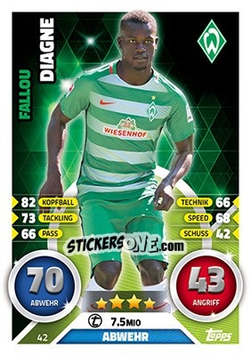 Sticker Fallou Diagne - German Fussball Bundesliga 2016-2017. Match Attax - Topps