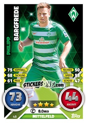 Sticker Philipp Bargfrede - German Fussball Bundesliga 2016-2017. Match Attax - Topps