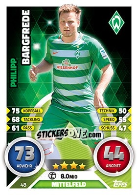 Figurina Philipp Bargfrede - German Fussball Bundesliga 2016-2017. Match Attax - Topps