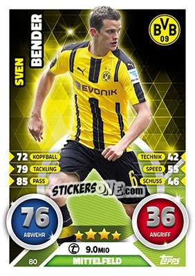 Figurina Sven Bender - German Fussball Bundesliga 2016-2017. Match Attax - Topps