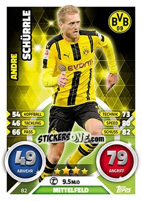 Sticker André Schürrle - German Fussball Bundesliga 2016-2017. Match Attax n. 82 - Topps