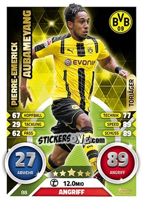 Sticker Pierre-Emerick Aubameyang - German Fussball Bundesliga 2016-2017. Match Attax - Topps