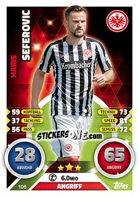Sticker Haris Seferovic - German Fussball Bundesliga 2016-2017. Match Attax n. 106 - Topps