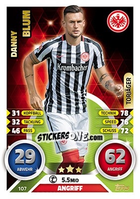 Figurina Danny Blum - German Fussball Bundesliga 2016-2017. Match Attax - Topps