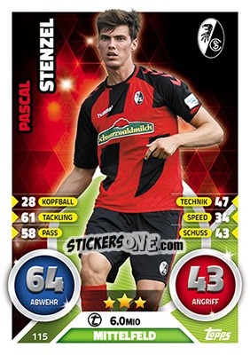Sticker Pascal Stenzel - German Fussball Bundesliga 2016-2017. Match Attax - Topps