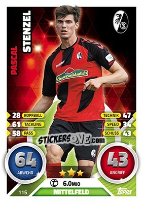 Figurina Pascal Stenzel - German Fussball Bundesliga 2016-2017. Match Attax - Topps