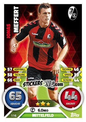 Sticker Jonas Meffert - German Fussball Bundesliga 2016-2017. Match Attax - Topps