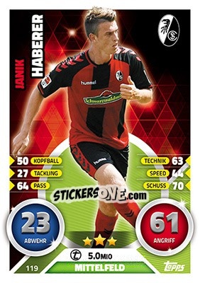 Sticker Janik Haberer - German Fussball Bundesliga 2016-2017. Match Attax - Topps