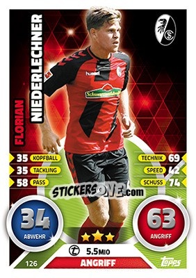 Sticker Florian Niederlechner - German Fussball Bundesliga 2016-2017. Match Attax - Topps