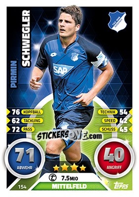 Sticker Pirmin Schwegler - German Fussball Bundesliga 2016-2017. Match Attax - Topps