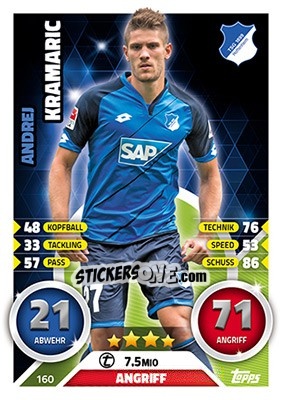Sticker Andrej Kramaric - German Fussball Bundesliga 2016-2017. Match Attax - Topps