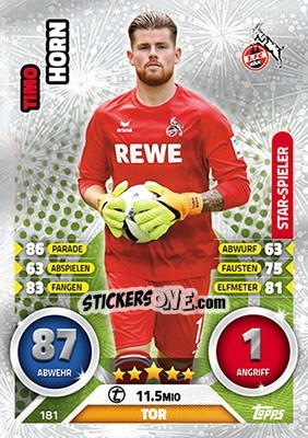 Sticker Timo Horn - German Fussball Bundesliga 2016-2017. Match Attax - Topps