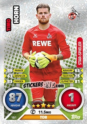 Figurina Timo Horn - German Fussball Bundesliga 2016-2017. Match Attax - Topps