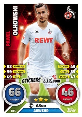 Figurina Paweł Olkowski - German Fussball Bundesliga 2016-2017. Match Attax - Topps