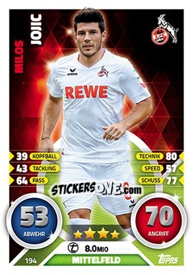 Figurina Miloš Jojic - German Fussball Bundesliga 2016-2017. Match Attax - Topps