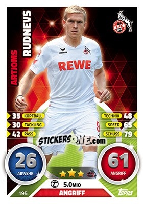 Cromo Artjoms Rudņevs - German Fussball Bundesliga 2016-2017. Match Attax - Topps