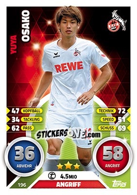 Sticker Yuya Ōsako - German Fussball Bundesliga 2016-2017. Match Attax n. 196 - Topps