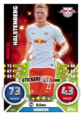 Sticker Marcel Halstenberg - German Fussball Bundesliga 2016-2017. Match Attax - Topps