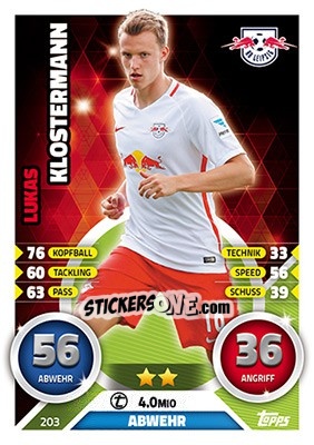 Sticker Lukas Klostermann - German Fussball Bundesliga 2016-2017. Match Attax - Topps