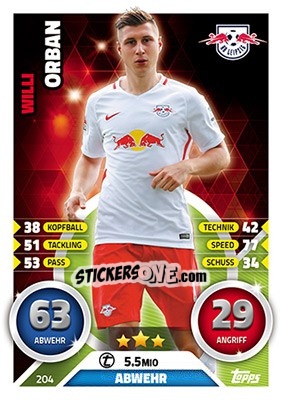 Sticker Willi Orban - German Fussball Bundesliga 2016-2017. Match Attax - Topps