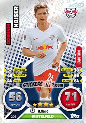 Sticker Dominik Kaiser - German Fussball Bundesliga 2016-2017. Match Attax - Topps