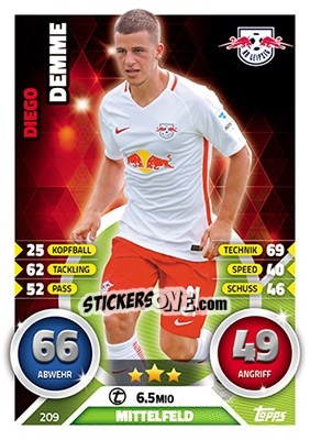 Sticker Diego Demme - German Fussball Bundesliga 2016-2017. Match Attax - Topps