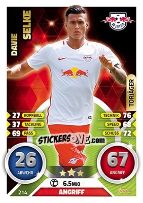 Sticker Davie Selke - German Fussball Bundesliga 2016-2017. Match Attax - Topps