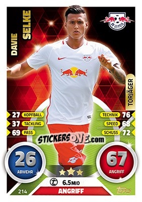 Figurina Davie Selke - German Fussball Bundesliga 2016-2017. Match Attax - Topps