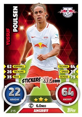 Sticker Yussuf Poulsen - German Fussball Bundesliga 2016-2017. Match Attax - Topps