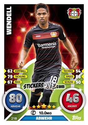 Figurina Wendell - German Fussball Bundesliga 2016-2017. Match Attax - Topps