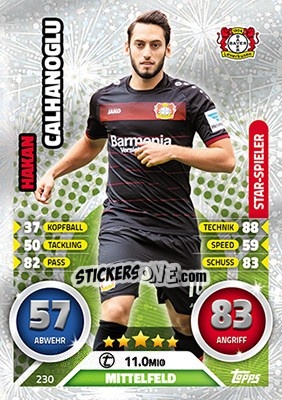 Figurina Hakan Çalhanoğlu - German Fussball Bundesliga 2016-2017. Match Attax - Topps