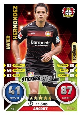 Sticker Javier Hernández - German Fussball Bundesliga 2016-2017. Match Attax - Topps