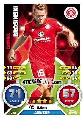 Sticker Daniel Brosinski - German Fussball Bundesliga 2016-2017. Match Attax - Topps