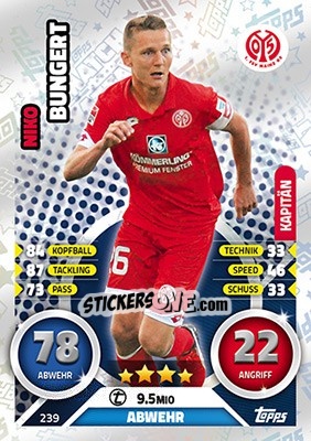 Sticker Niko Bungert - German Fussball Bundesliga 2016-2017. Match Attax - Topps