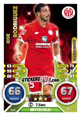 Sticker José Rodríguez - German Fussball Bundesliga 2016-2017. Match Attax - Topps