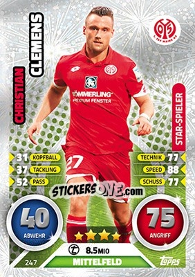 Sticker Christian Clemens - German Fussball Bundesliga 2016-2017. Match Attax - Topps