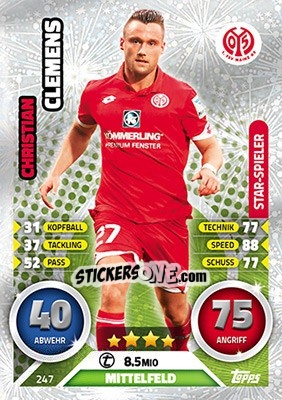 Figurina Christian Clemens - German Fussball Bundesliga 2016-2017. Match Attax - Topps