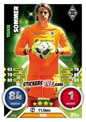 Cromo Yann Sommer - German Fussball Bundesliga 2016-2017. Match Attax - Topps