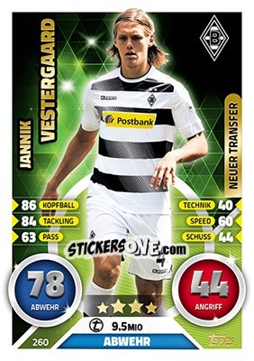 Figurina Jannik Vestergaard - German Fussball Bundesliga 2016-2017. Match Attax - Topps