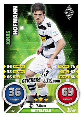 Sticker Jonas Hofmann - German Fussball Bundesliga 2016-2017. Match Attax n. 261 - Topps