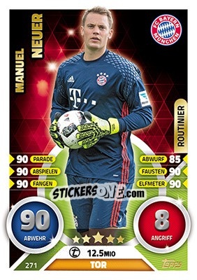 Sticker Manuel Neuer - German Fussball Bundesliga 2016-2017. Match Attax n. 271 - Topps