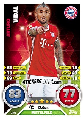 Cromo Arturo Vidal - German Fussball Bundesliga 2016-2017. Match Attax - Topps