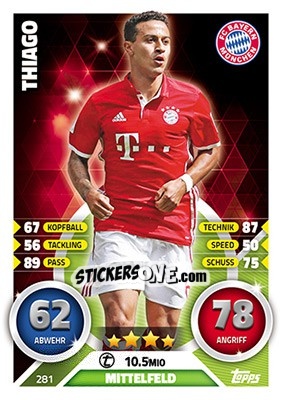 Sticker Thiago Alcántara - German Fussball Bundesliga 2016-2017. Match Attax - Topps