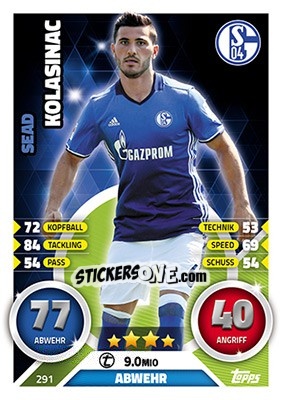 Sticker Sead Kolašinac - German Fussball Bundesliga 2016-2017. Match Attax - Topps