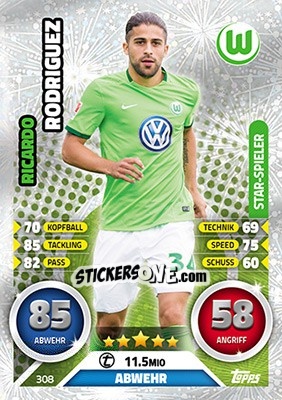 Sticker Ricardo Rodríguez - German Fussball Bundesliga 2016-2017. Match Attax - Topps