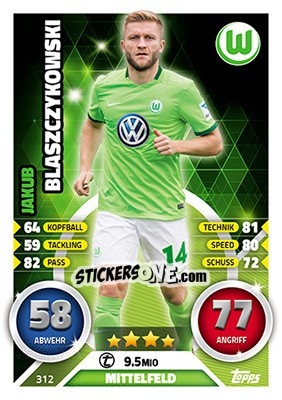 Sticker Jakub Błaszczykowski - German Fussball Bundesliga 2016-2017. Match Attax - Topps