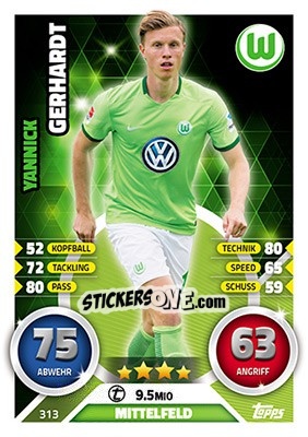 Sticker Yannick Gerhardt - German Fussball Bundesliga 2016-2017. Match Attax - Topps