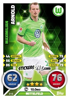 Sticker Maximilian Arnold - German Fussball Bundesliga 2016-2017. Match Attax - Topps