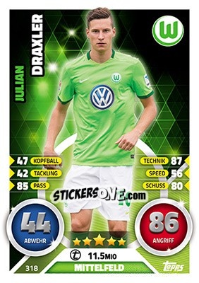 Sticker Julian Draxler - German Fussball Bundesliga 2016-2017. Match Attax - Topps