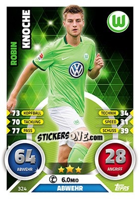 Cromo Robin Knoche - German Fussball Bundesliga 2016-2017. Match Attax - Topps